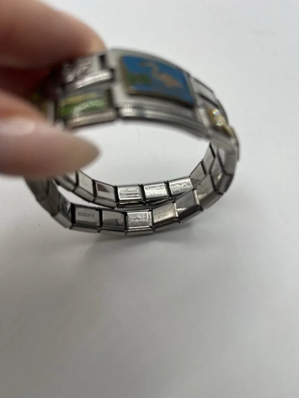 VTG D’linQ Italian Modular Charm Bracelet Stainless Steel Fascini Hawaii Y2K